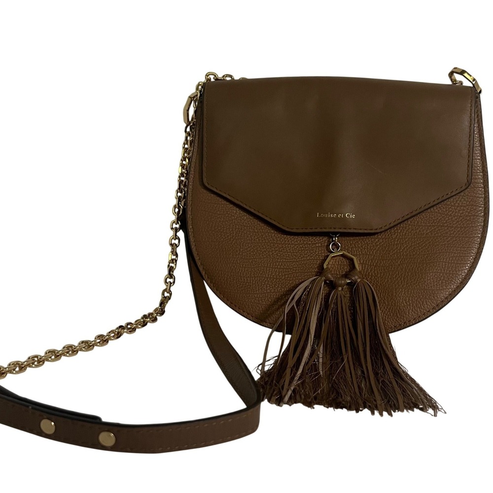 Louise et Cie Crossbody Bag Womens Small Brown Leather Tassel Gold Chain Strap
